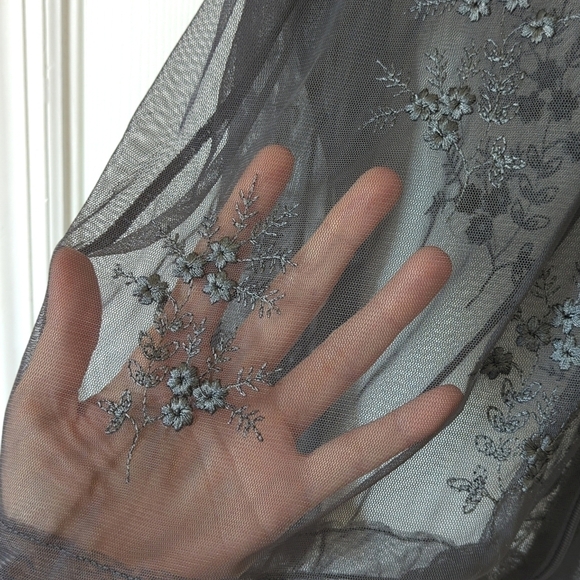 Newport News Y2K Vintage Sheer Floral Embroidered Mesh Zip Up Hoodie Gray Large - Picture 6 of 12